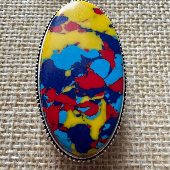 New Mosaic Balloon Jasper Vintage Style Silver Overlay Pendant Necklace - Picture 3 of 8